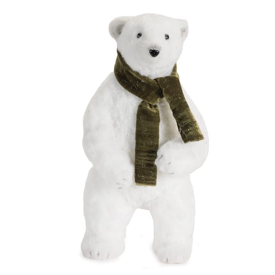 Melrose Plush Polar Bear Figurines with Green Scarves Set